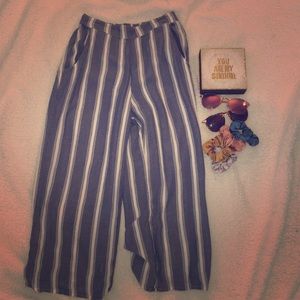 Blue and white stripped flowing pants